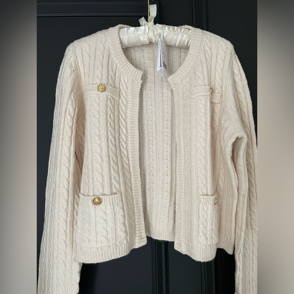 WALTER BAKER Cream Cable Knit Cardigan with Gold Buttons (NWT)